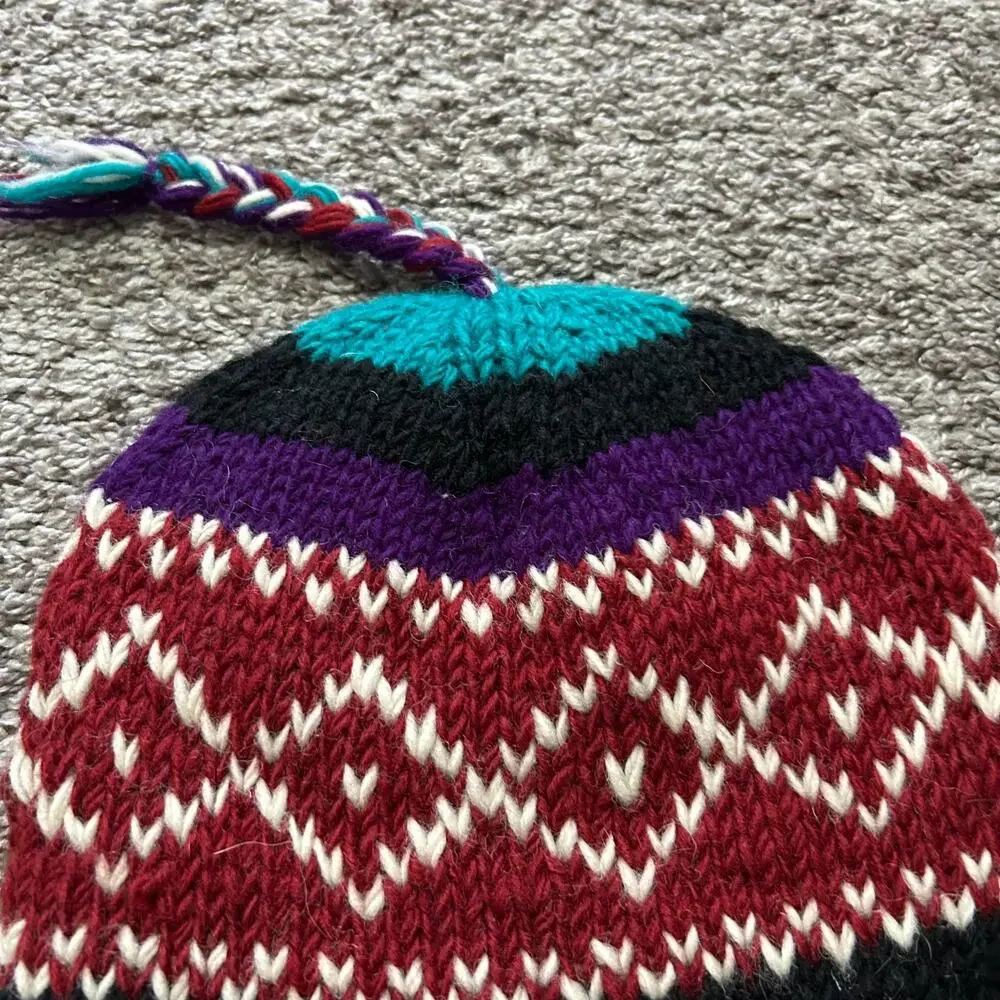 Vintage Wool Beanie Winter Hat Nepal 80s 90s Earflap Knit Cap Unisex